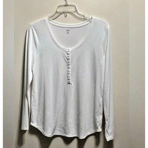 Long sleeved ribbed white henley style shirt top PXL by A.N.A.